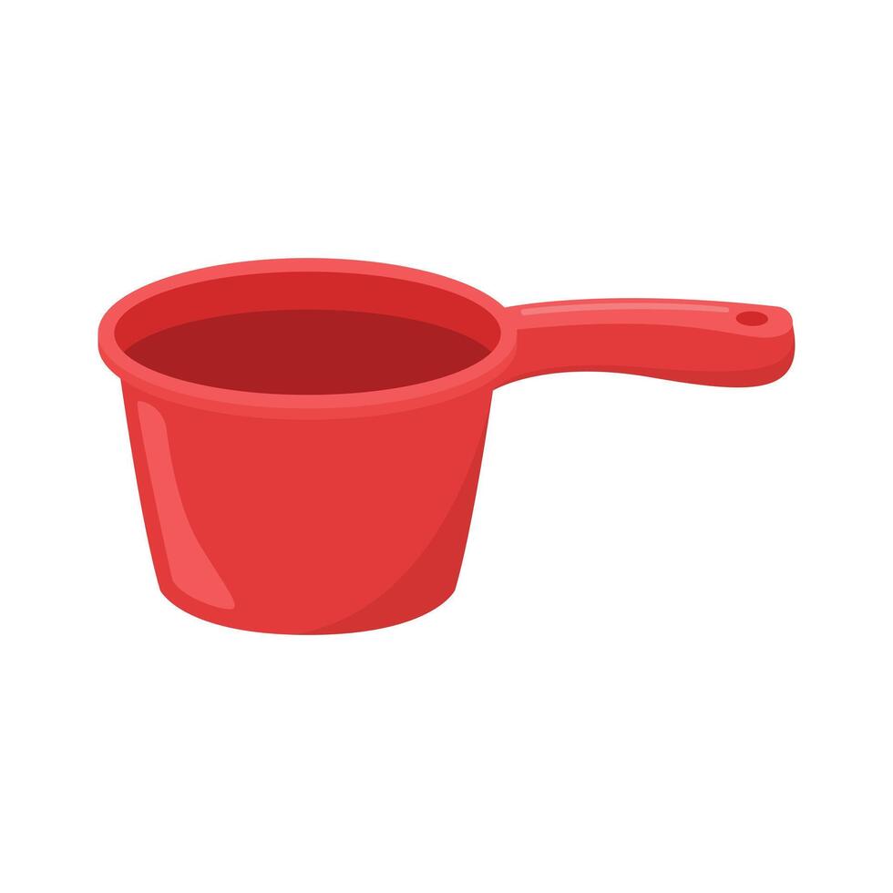 Red plastic bath dipper with handle, ideal for household, cleaning, or bath products concept imagery for stock photography or advertisements. vector