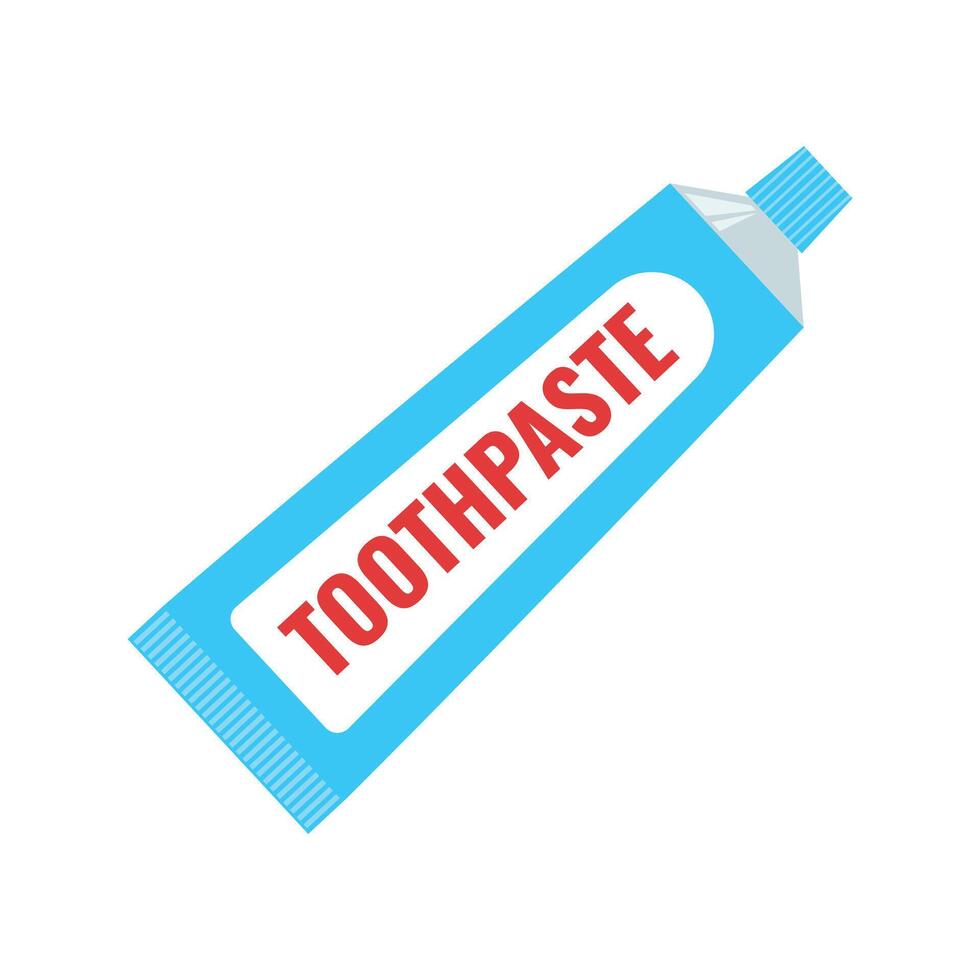 Blue tube displays red toothpaste label. Suitable for dental hygiene product advertisements and oral care promotional materials. Ideal for oral health campaigns. vector