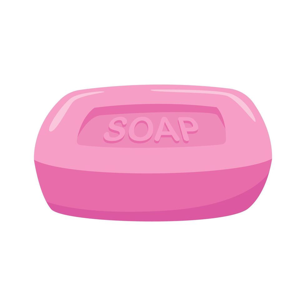 Pink soap bar with SOAP word displayed, perfect for bathroom product advertisements, hygienerelated designs, and soap packaging visuals. vector