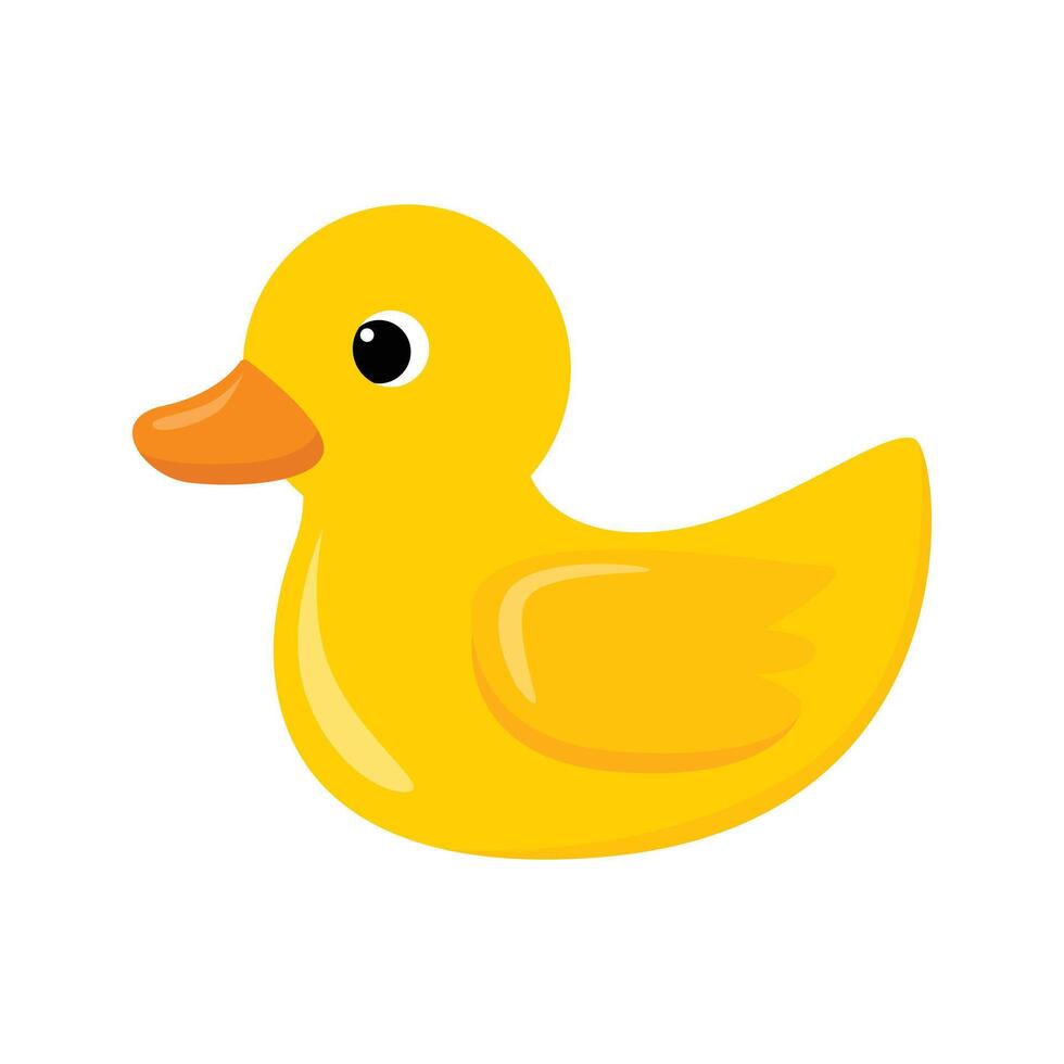 Yellow rubber duck bath toy with orange beak. Perfect for childrens bath product promotions, toy advertisements, and playful design projects. vector