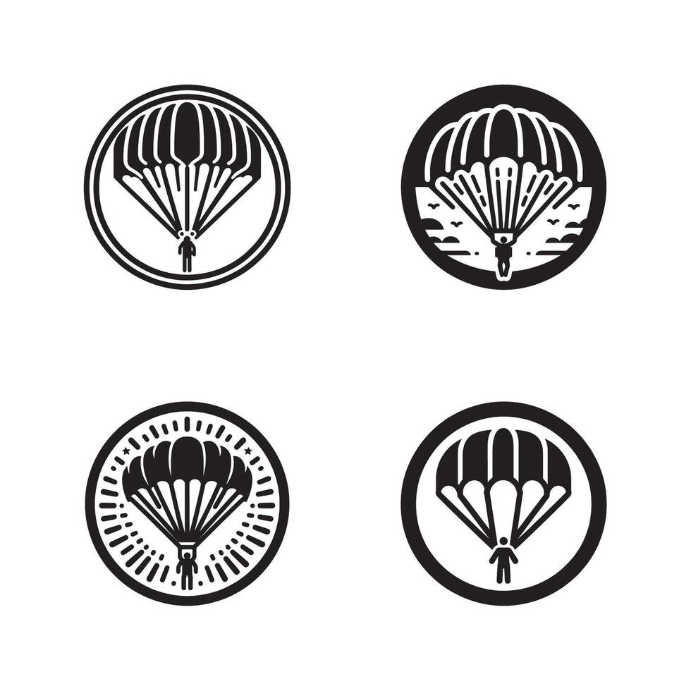 Skydiving Parachute Logo Collection in Black Silhouette Styles vector