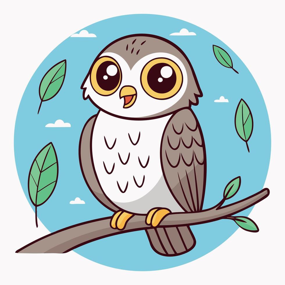 Owl on Branch Cute and Playful Animal Illustration vector