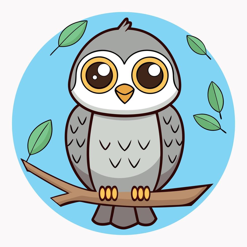 Adorable Cartoon Owl on Branch Cute and Playful Animal Illustration vector
