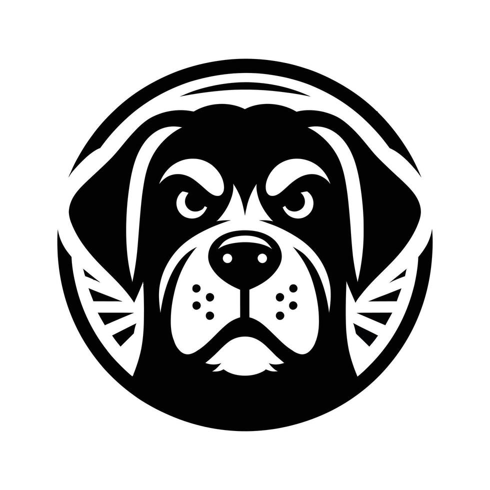 a black and white dog head in a circle vector