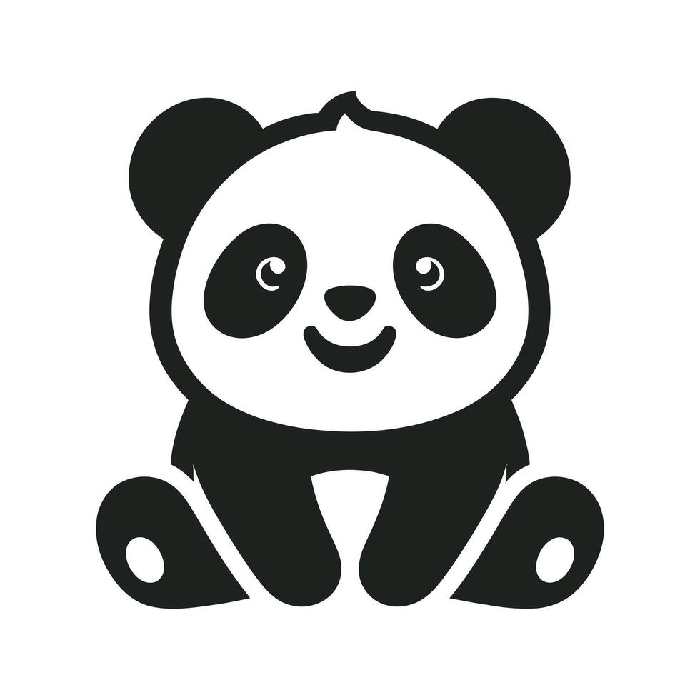 a black and white panda bear icon vector