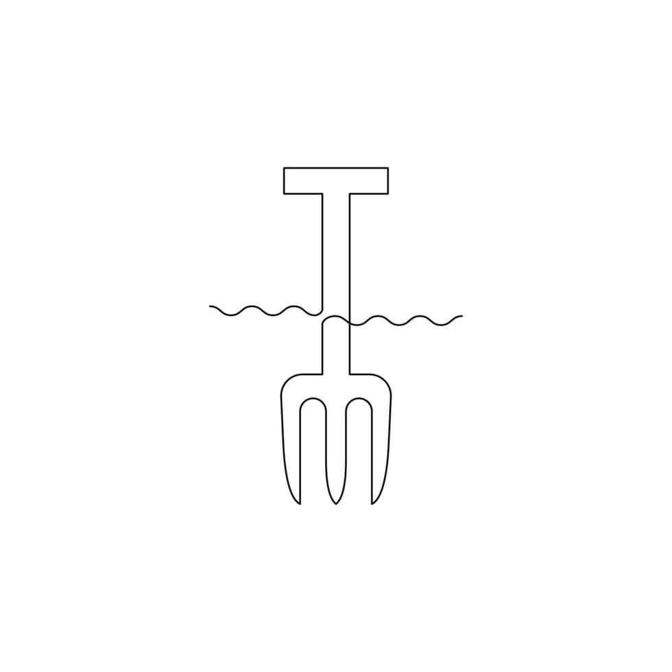 digging fork line icon in continuous line style. line art, one continuous line, simple, hand drawn and sketch concept. for icons, symbols, signs or logos vector