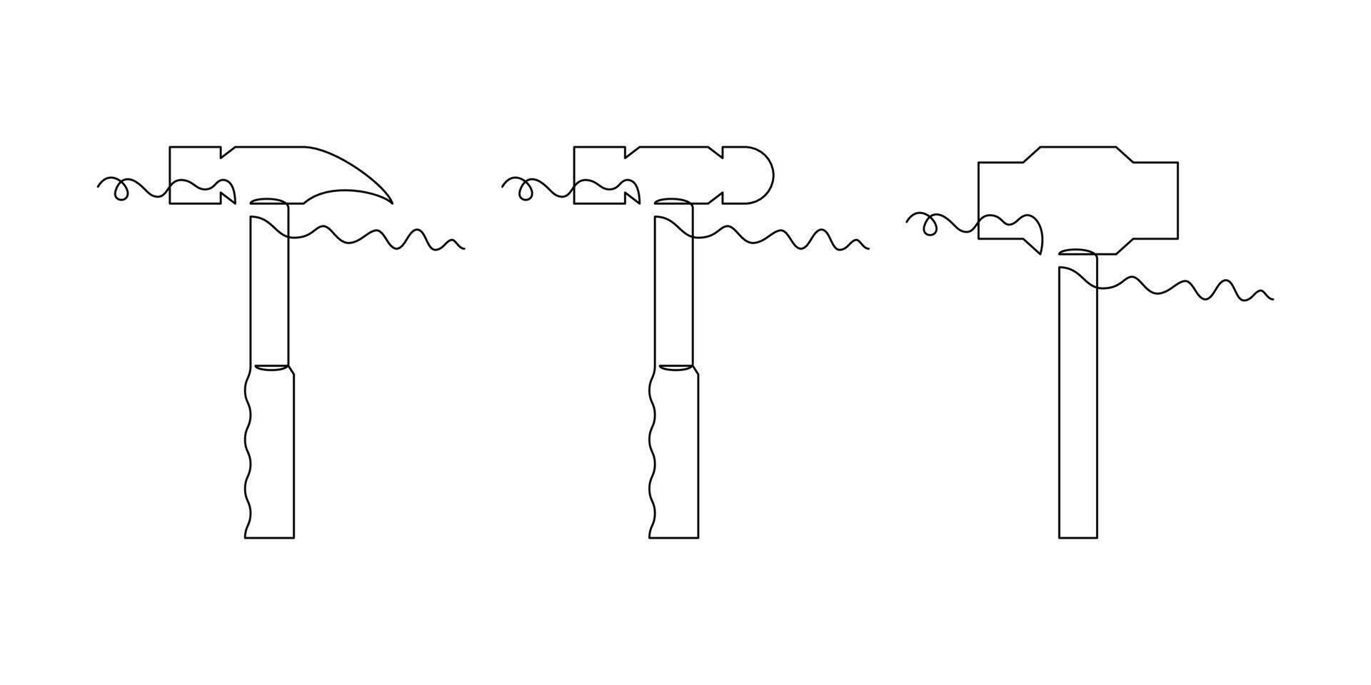 hammer line icon in continuous line style. line art, one continuous line, simple, hand drawn and sketch concept. for icons, symbols, signs or logos vector