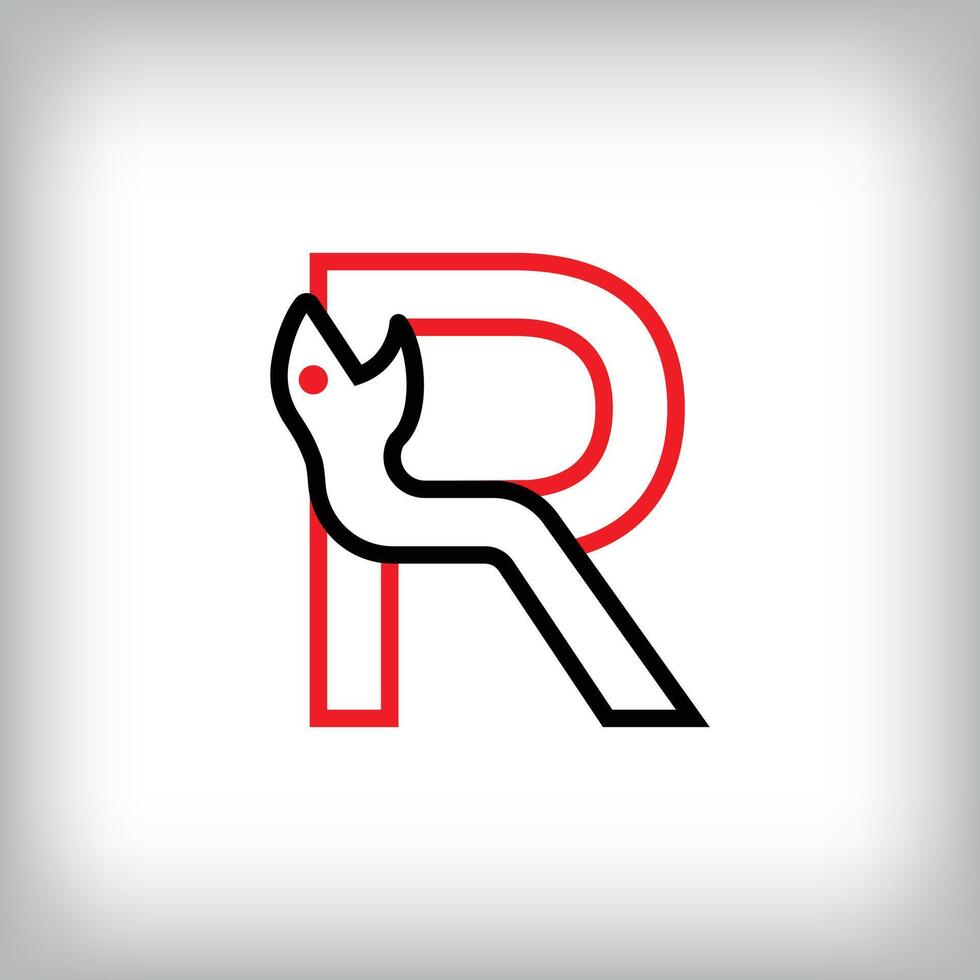 Ouroboros infinity letter R logo design. Self-eating snake linear design for companies. Traditional reptile template vector