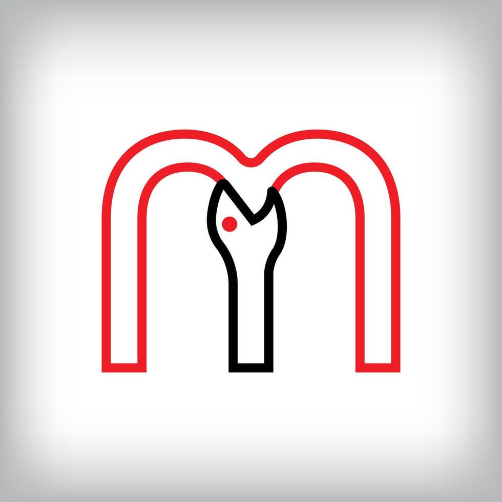 Ouroboros infinity letter M logo design. Self-eating snake linear design for companies. Traditional reptile template vector