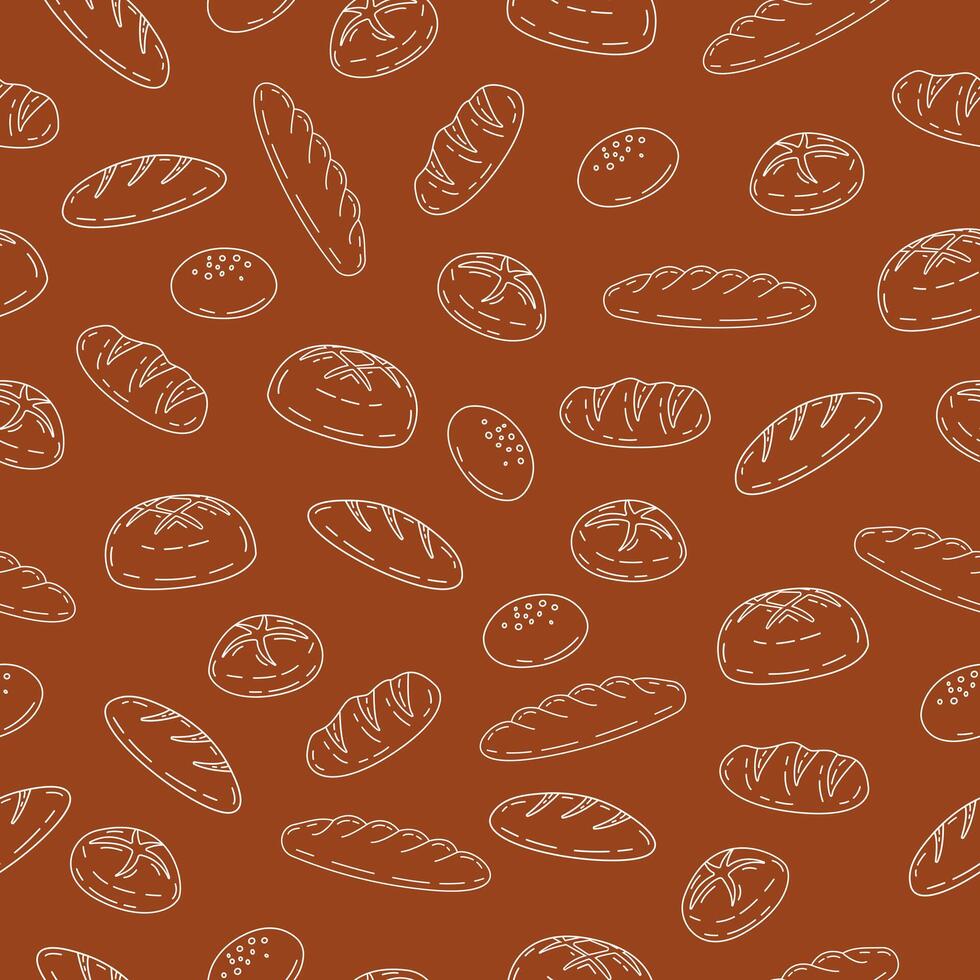 Hand drawn bakery seamless pattern background. Bread line art motif for bakery wallpaper, backdrop, packaging or food wrapper vector
