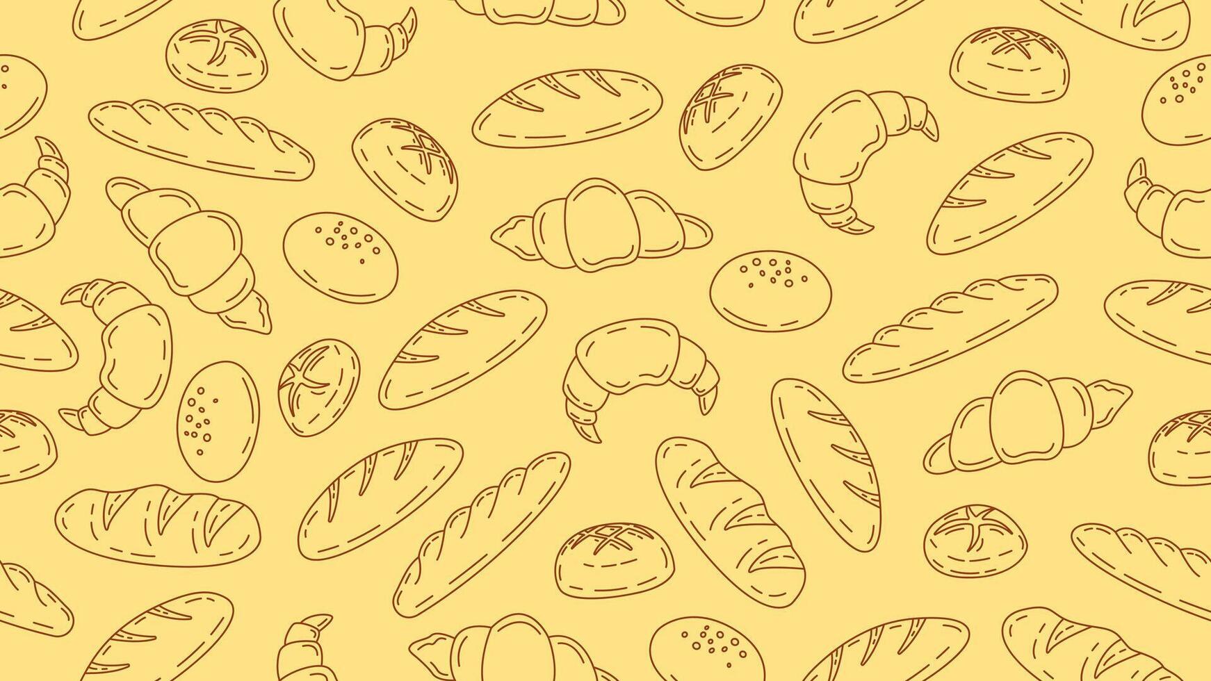 Bakery and pastry background. Hand drawn bread seamless pattern motif wallpaper. Bake shop backdrop, packaging, food wrapper vector