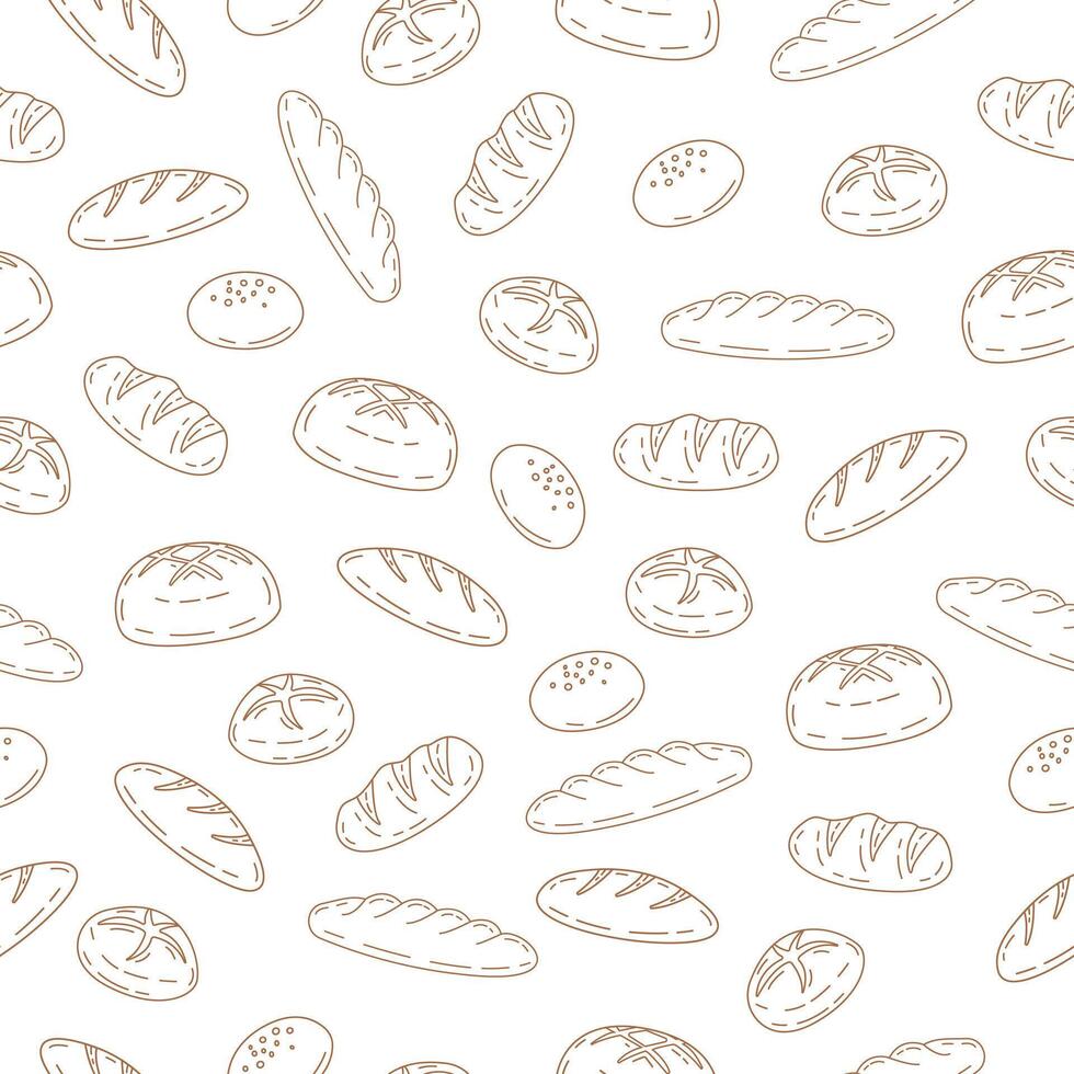 Bread seamless pattern background. Hand drawn bread motif wallpaper. Bakery, bake shop backdrop or food wrapper vector