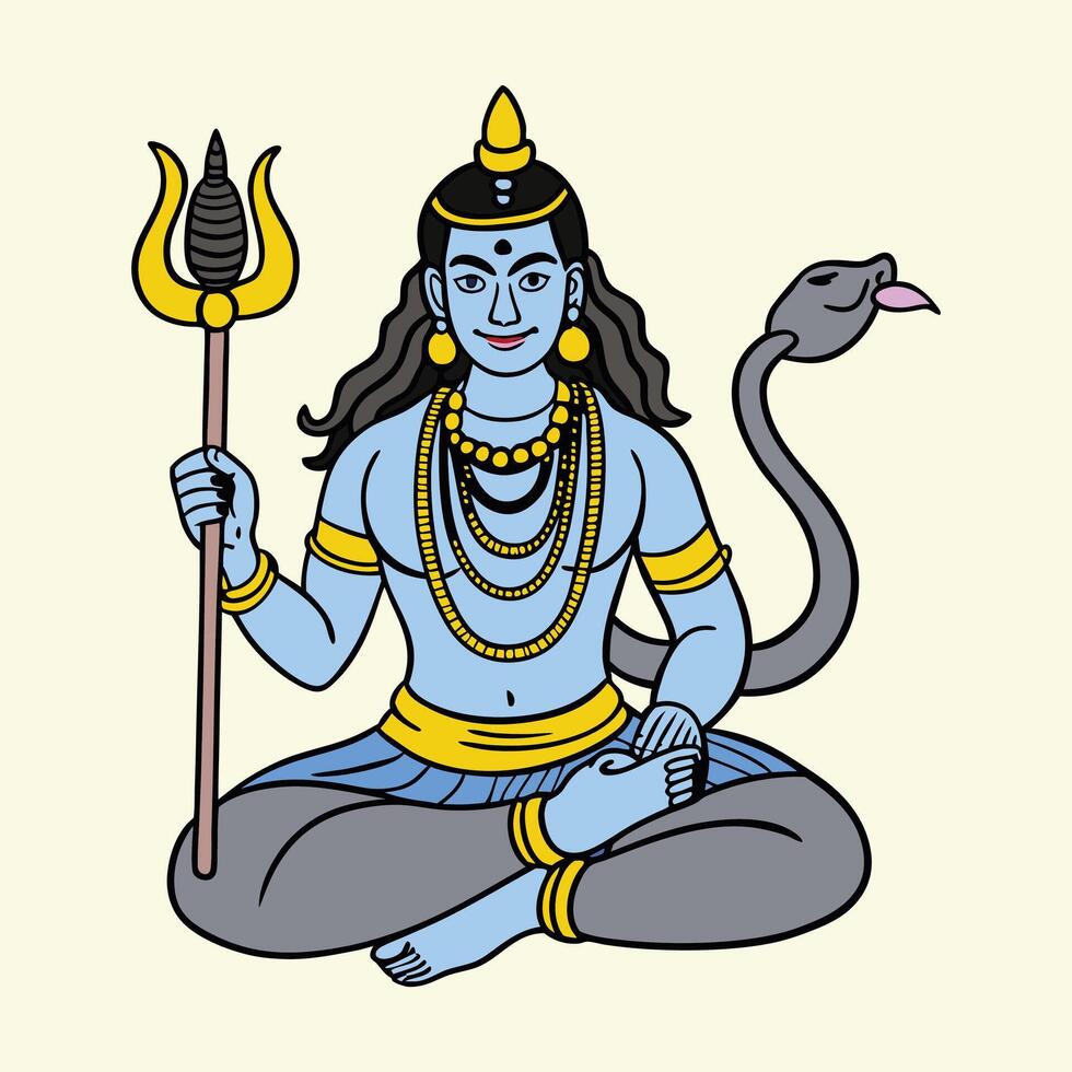 lord Shiva with snake and staff vector