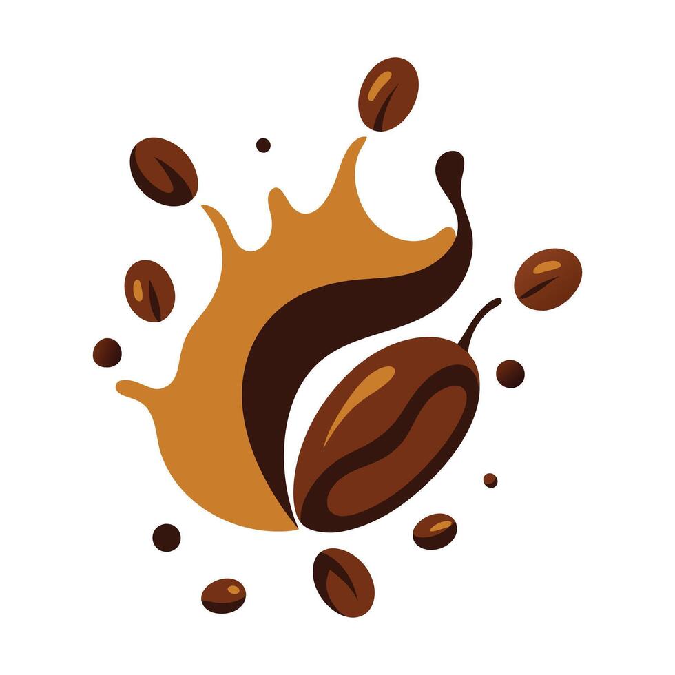 coffee beans and splash of coffee on white background vector
