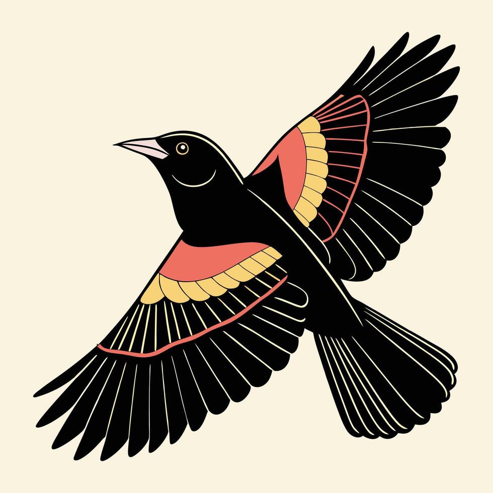 a black bird with red and yellow feathers vector
