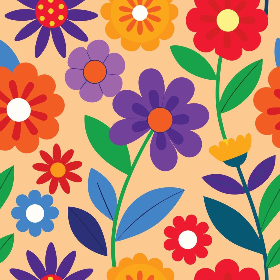 a colorful pattern with flowers and leaves. vector