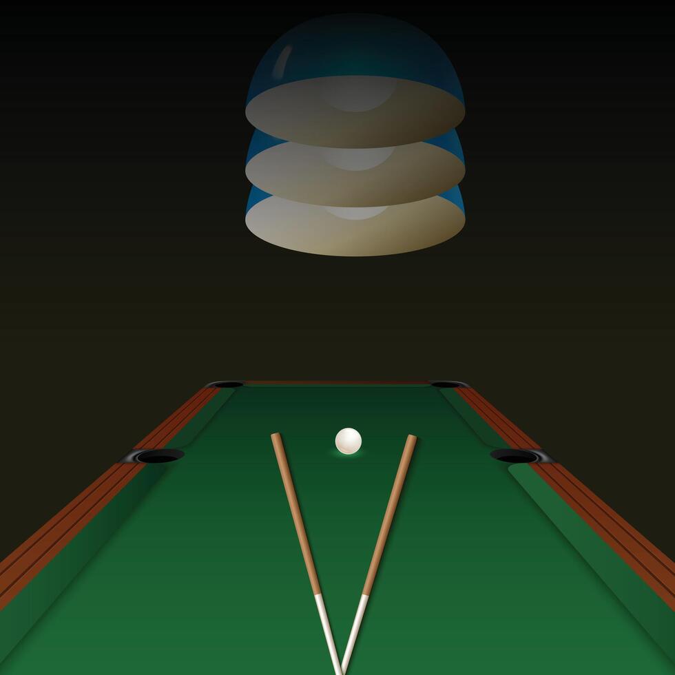 Billiard balls on the table with a cue and balls. American billiards, snooker table light, illustration vector