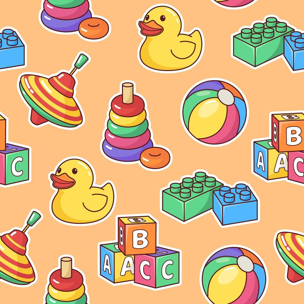Baby, kids, children toys seamless pattern, background. Simple cartoon style play illustrations vector