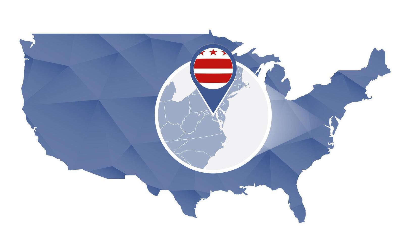 District of Columbia magnified on United States map. vector