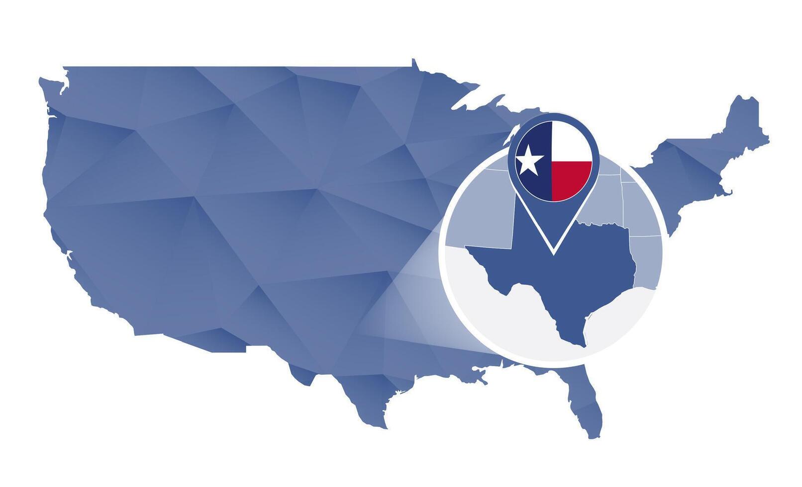 Texas State magnified on United States map. vector