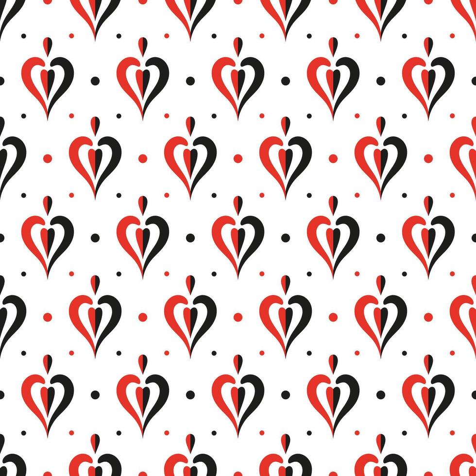 seamless pattern with heart-shaped elements in red and black colors. A high contrast graphic background for textile, wrapping, wallpaper. Simple yet striking design with a modern, folk-art feel vector