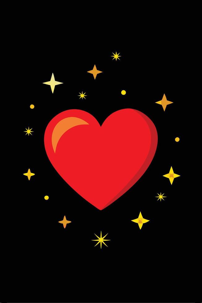 Red Heart Surrounded by Sparkling Golden Stars on Black vector