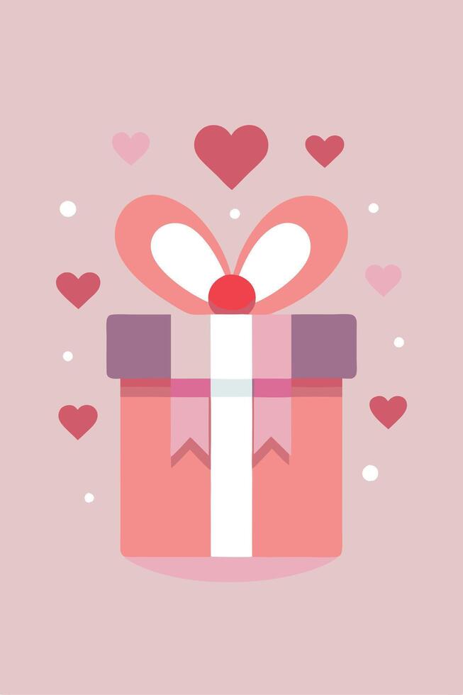 Pink Gift Box Surrounded by Hearts, Valentines Day Present vector