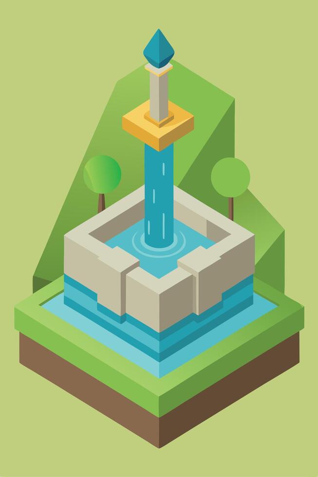 Isometric Crystal Sword Fountain, Water Feature, Landscape Design vector
