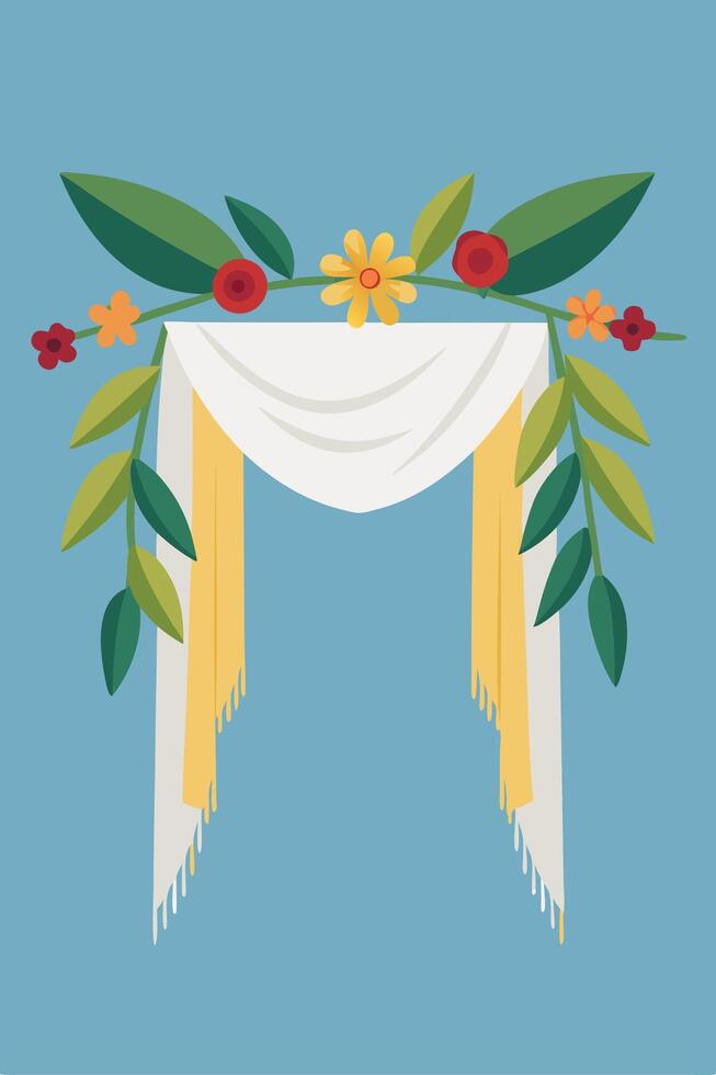 Floral Wedding Arch Decor Yellow, White, Green, Ceremony vector