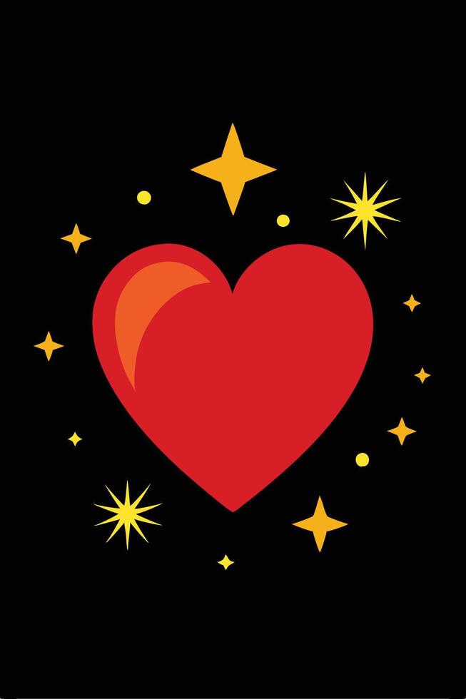 Red Heart Surrounded by Sparkling Golden Stars, Love Design vector