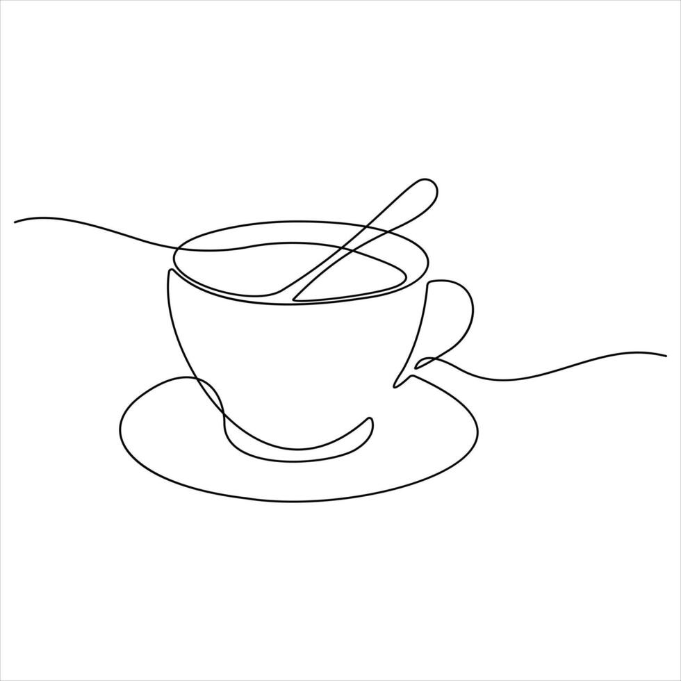Continuous single line art drawing a cup of coffee or tea Coffee single line art drawing outline style illustration vector