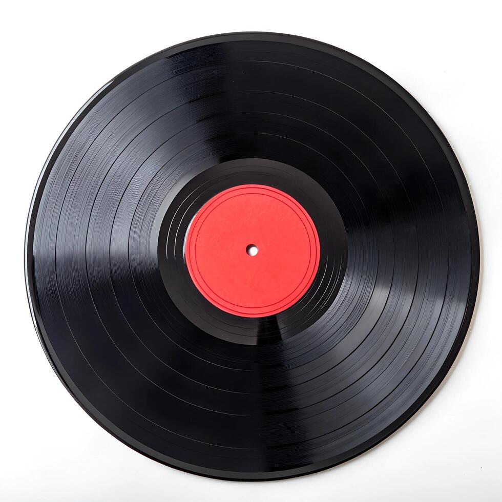 isolated long play disk with blank label in red photo