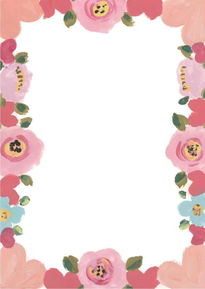 a pink and blue floral border with a white background vector