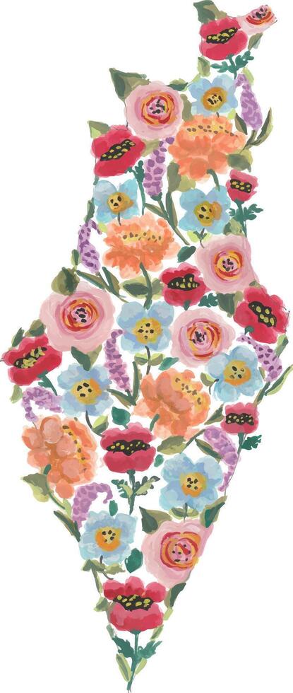 a watercolor illustration of a floral map of palestine vector