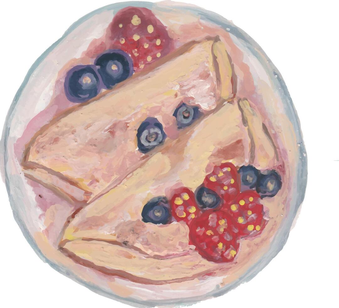 a painting of a crepe with berries and cream pancake vector