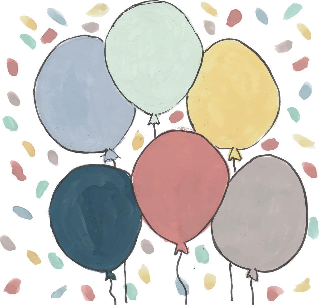 a painting of balloons and confetti watercolor vector