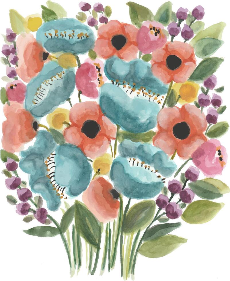 watercolour painting of a bouquet of flowers vector