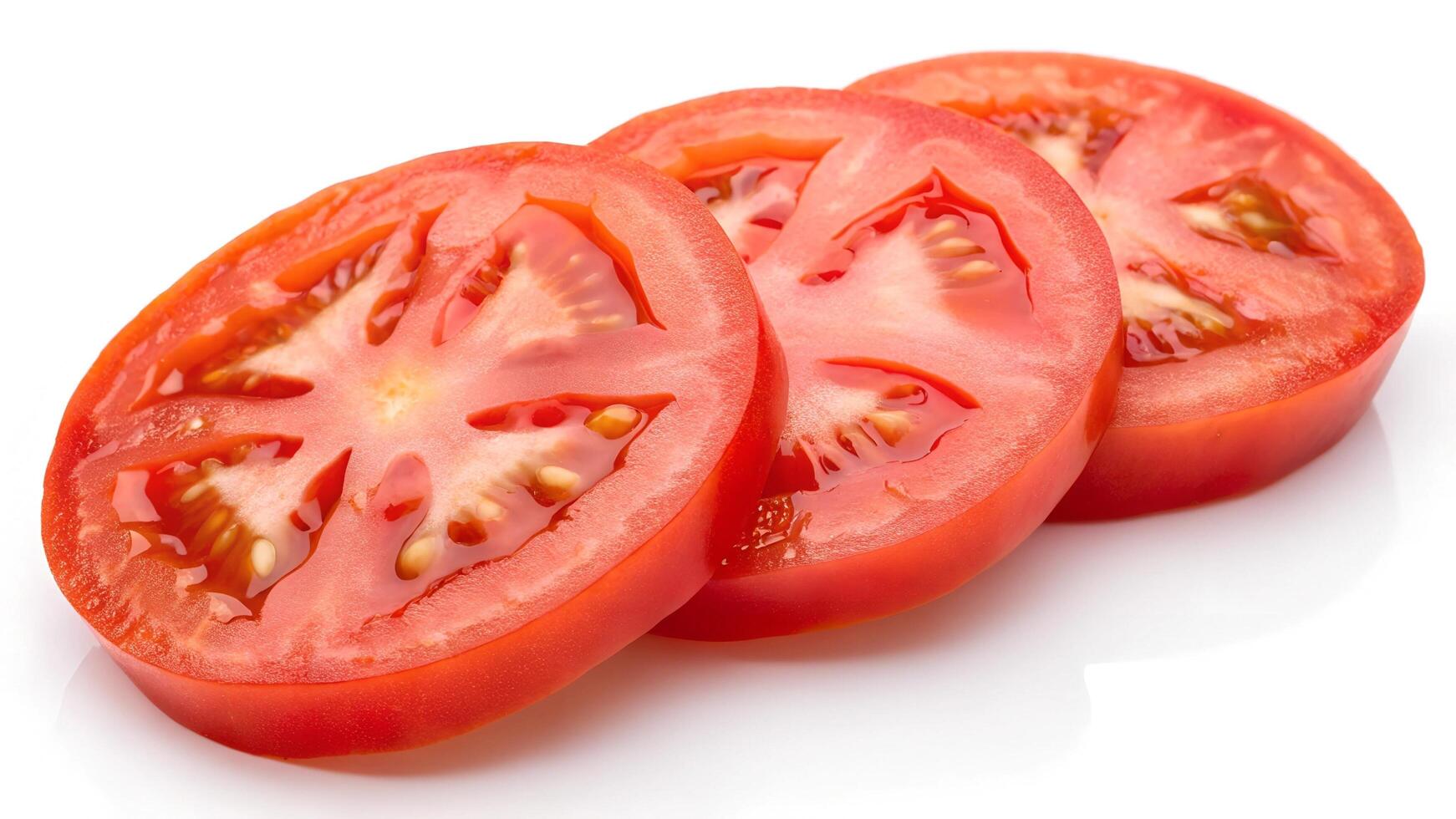 Fresh juicy red Tomato with cut in half isolated on white photo