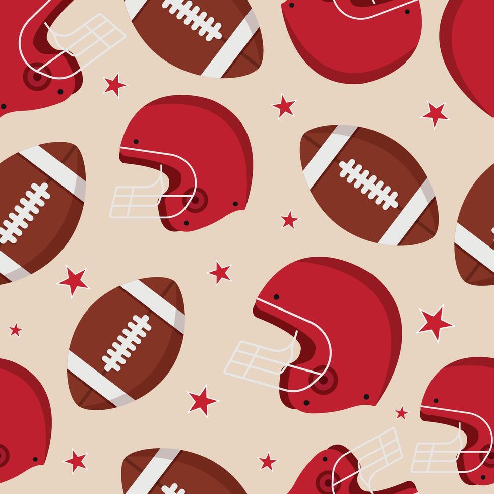 Seamless pattern with American football helmets, balls and stars. graphics vector