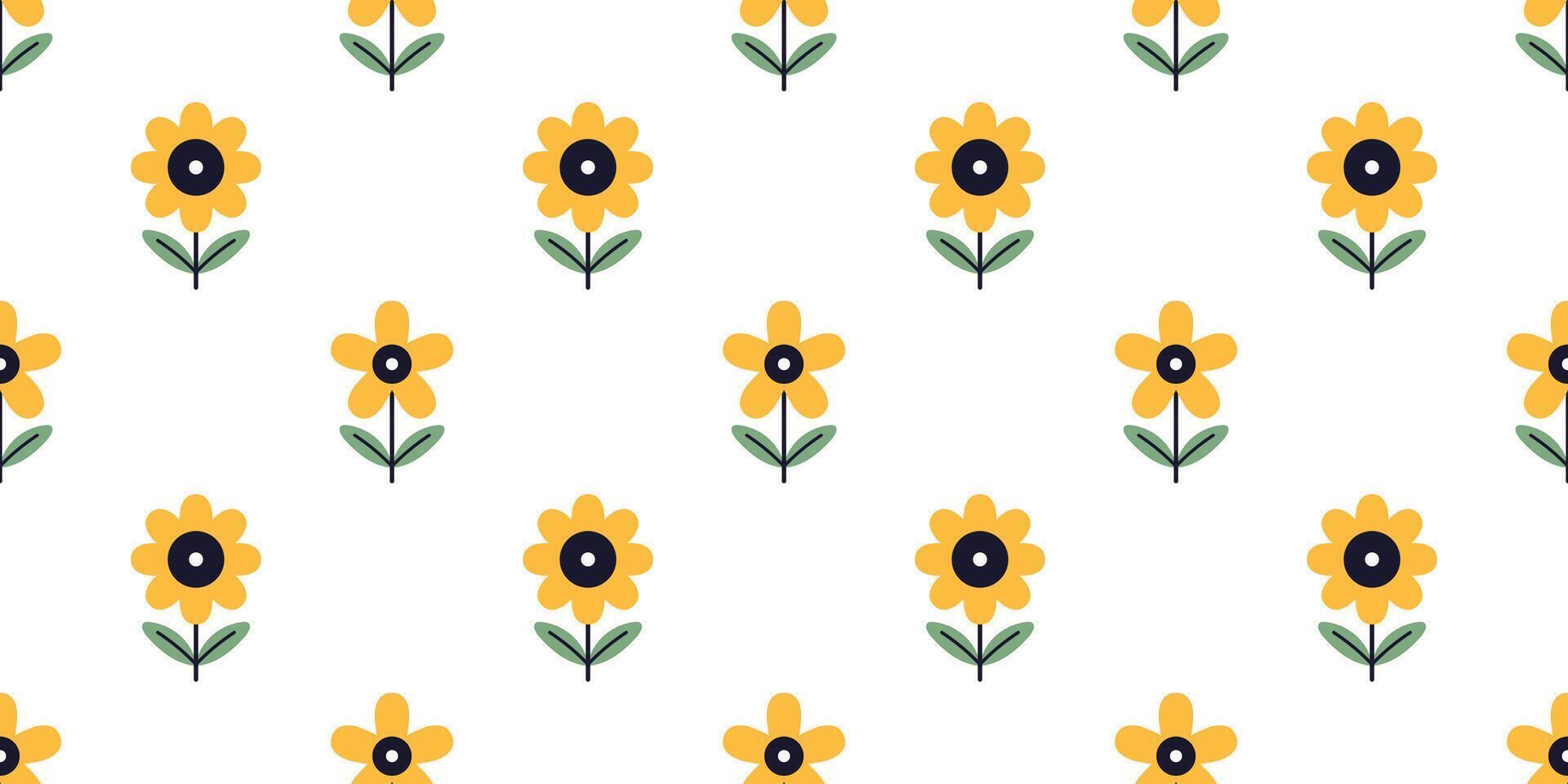 kids seamless pattern with abstract flowers in flat design. Cute baby botany design on white background. Wrapping paper or fabric design. Kawaii flower seamless pattern. vector