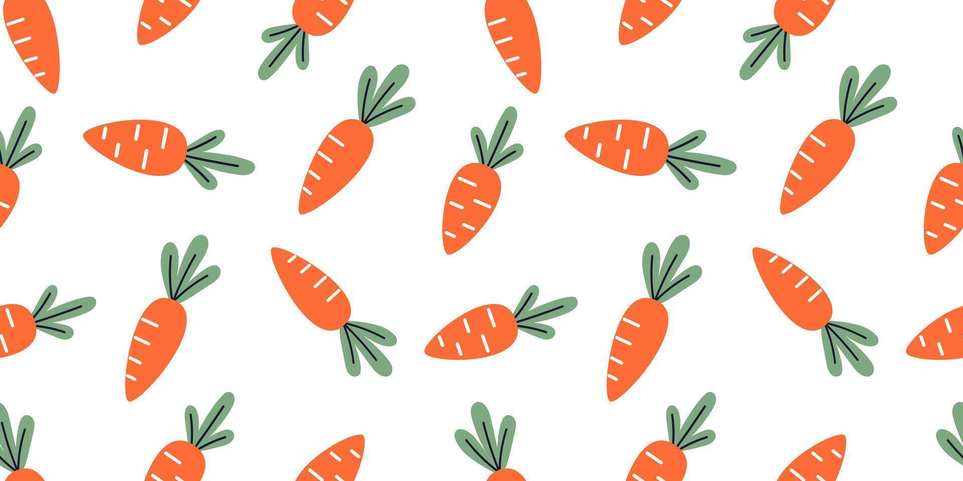 kids seamless pattern with carrots in flat design. Cute baby vegetable carrot design on white background. Wrapping paper or fabric design. Kawaii seamless pattern. vector