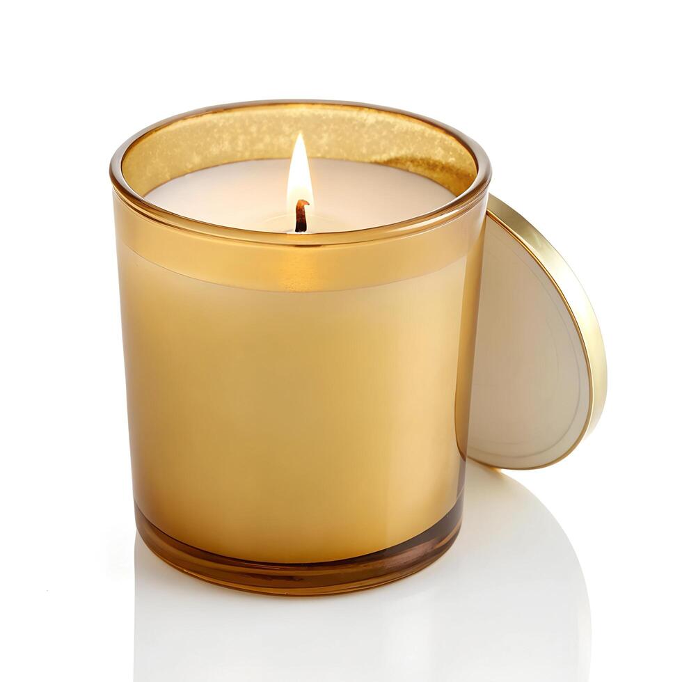 small candle lit with calm flame photo
