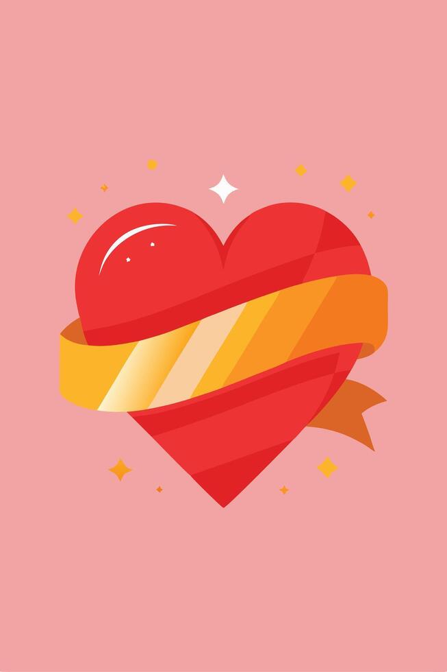 Red Heart with Gold Ribbon, Love, Valentines Day, Romantic, Festive vector