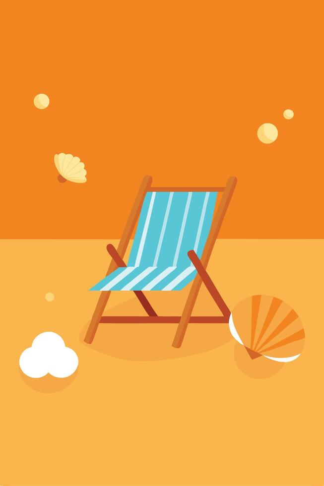 Summer Beach Relaxation Deck Chair, Shells, and Sunny Day vector