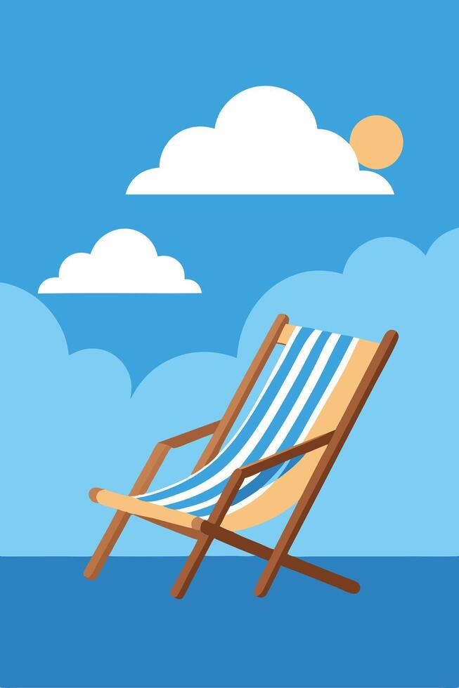 Summer Vacation Relaxing Beach Chair, Sunny Sky, Clouds vector