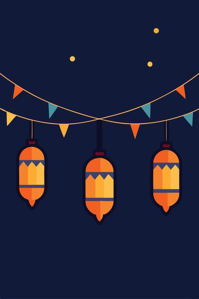 Festive Ramadan Lanterns, Hanging Decorations, Night Celebration vector
