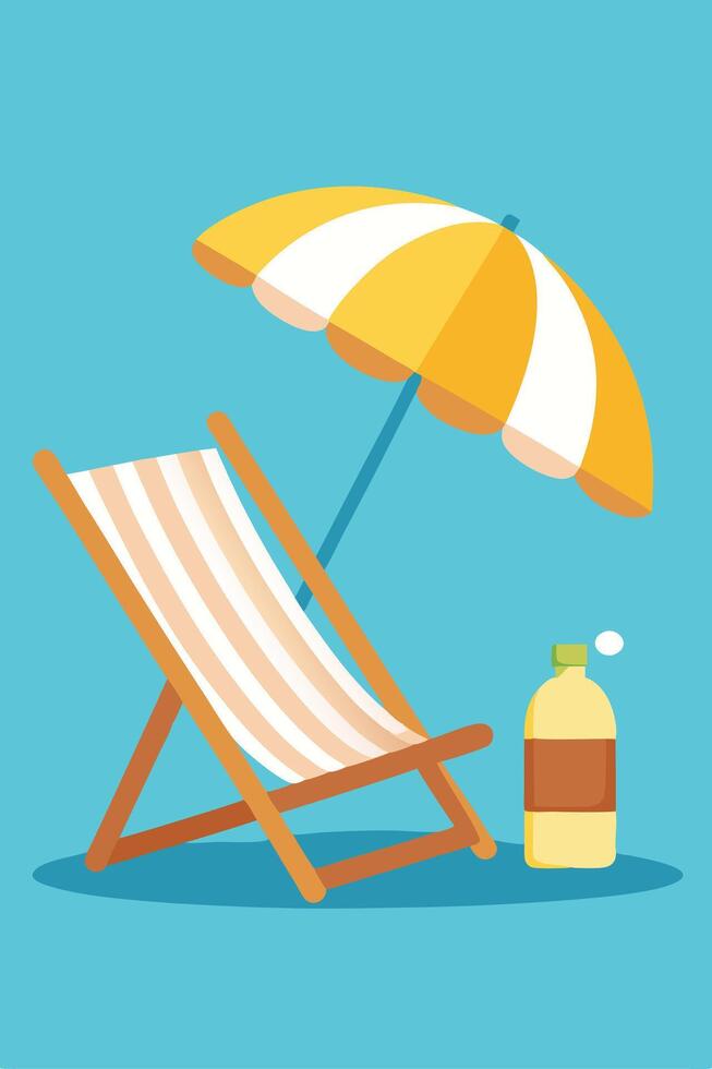Summer Beach Relaxation Deck Chair, Umbrella, Sun Protection vector