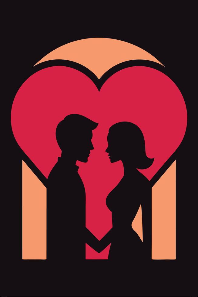 Silhouette Couple Romantic Love Heart Arch Window Design vector