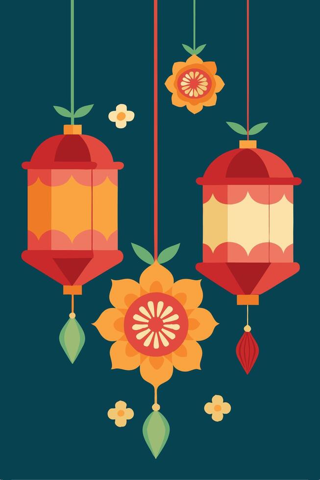 Chinese New Year Festive Lanterns Hanging Decorations Design vector