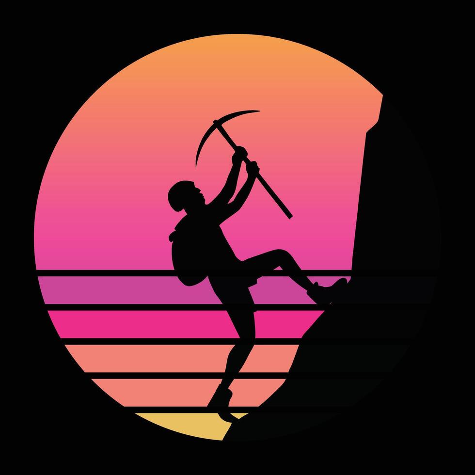 Rock Climbing at Sunset Vintage Illustration vector